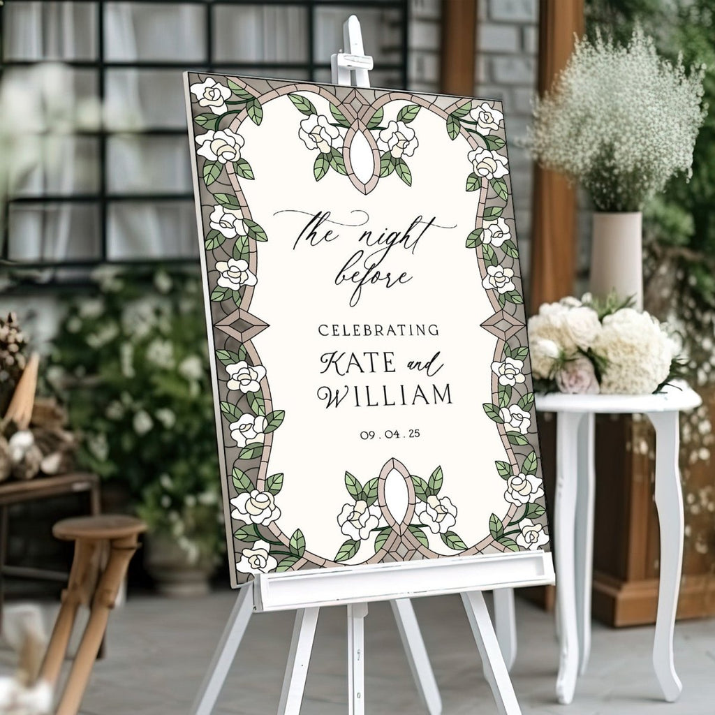 Stained Glass The Night Before Wedding Sign, Wedding Dinner Welcome Sign - SpeedyOrders