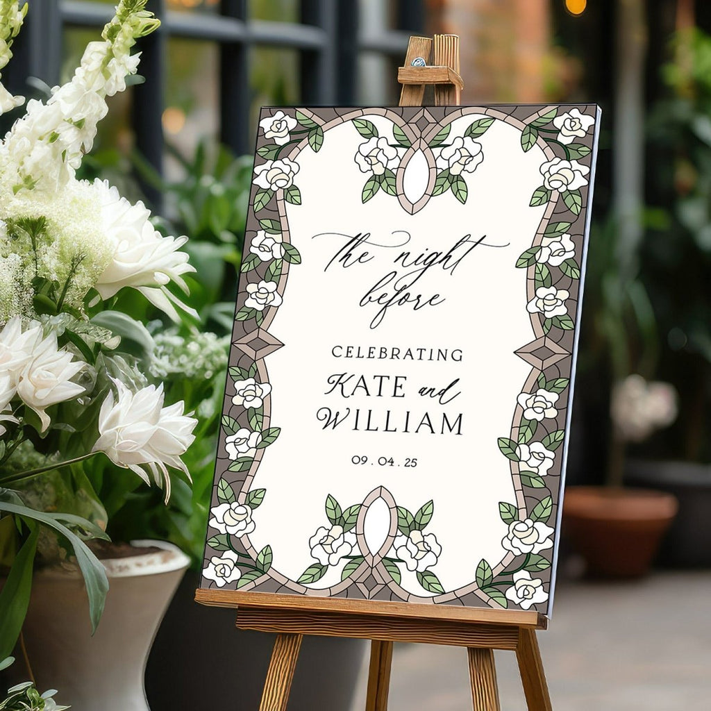 Stained Glass The Night Before Wedding Sign, Wedding Dinner Welcome Sign - SpeedyOrders