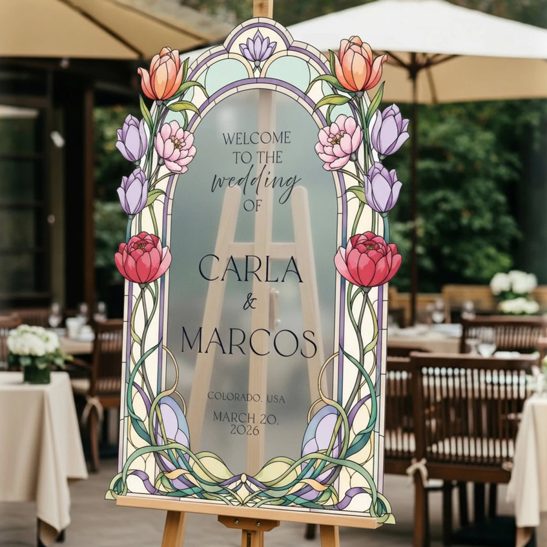 Stained Glass Tulip Wedding Welcome Sign — Art Nouveau Arch - SpeedyOrders