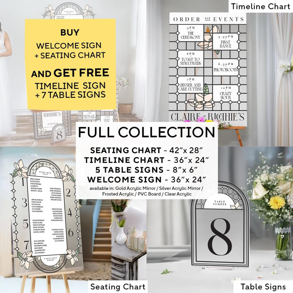 Stained Glass Wedding Bundle Set, Seating Chart, Order Of Events and Table Signs - SpeedyOrders