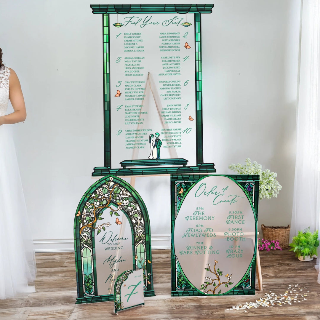 Stained Glass Wedding Bundle Set, Wedding Sign Bundle, Seating Chart, Order Of Events and Table Signs - SpeedyOrders