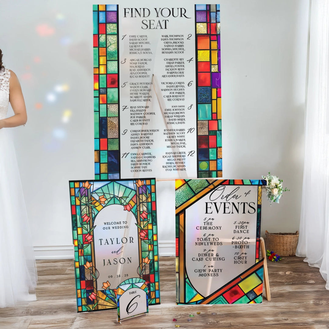 Stained Glass Wedding Bundle Set, Wedding Sign Bundle, Seating Chart, Order Of Events and Table Signs - SpeedyOrders
