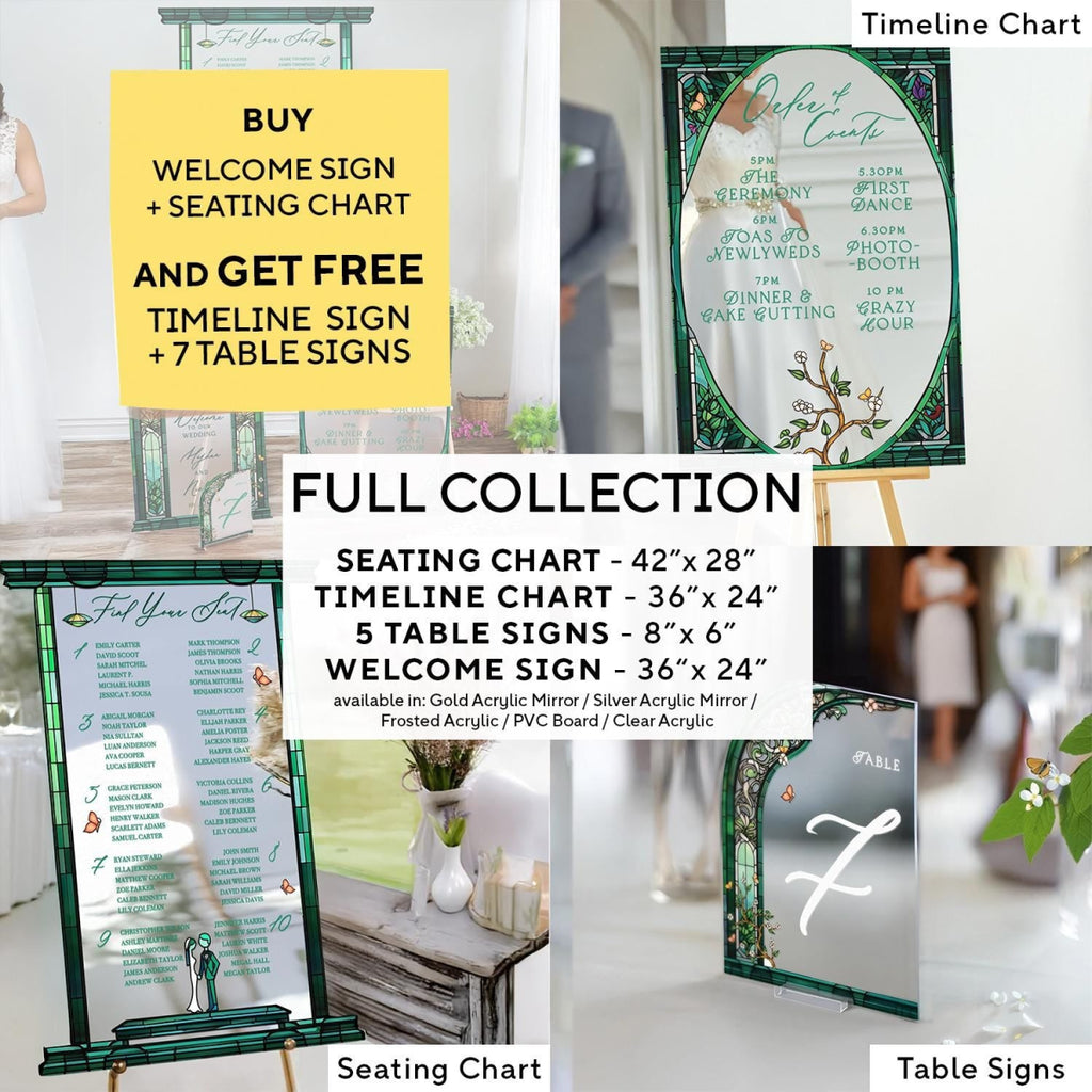 Stained Glass Wedding Bundle Set, Wedding Sign Bundle, Seating Chart, Order Of Events and Table Signs - SpeedyOrders