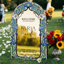 Stained Glass Wedding Sign, Arched Blue Mirror Wedding Welcome Sign - SpeedyOrders