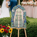 Stained Glass Wedding Sign, Arched Blue Mirror Wedding Welcome Sign - SpeedyOrders