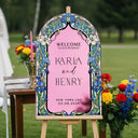 Stained Glass Wedding Sign, Arched Blue Mirror Wedding Welcome Sign - SpeedyOrders