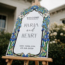 Stained Glass Wedding Sign, Arched Blue Mirror Wedding Welcome Sign - SpeedyOrders