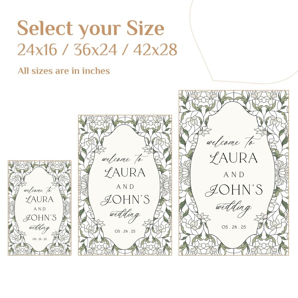 Stained Glass Wedding Sign, Cream Floral Wedding Welcome Sign - SpeedyOrders