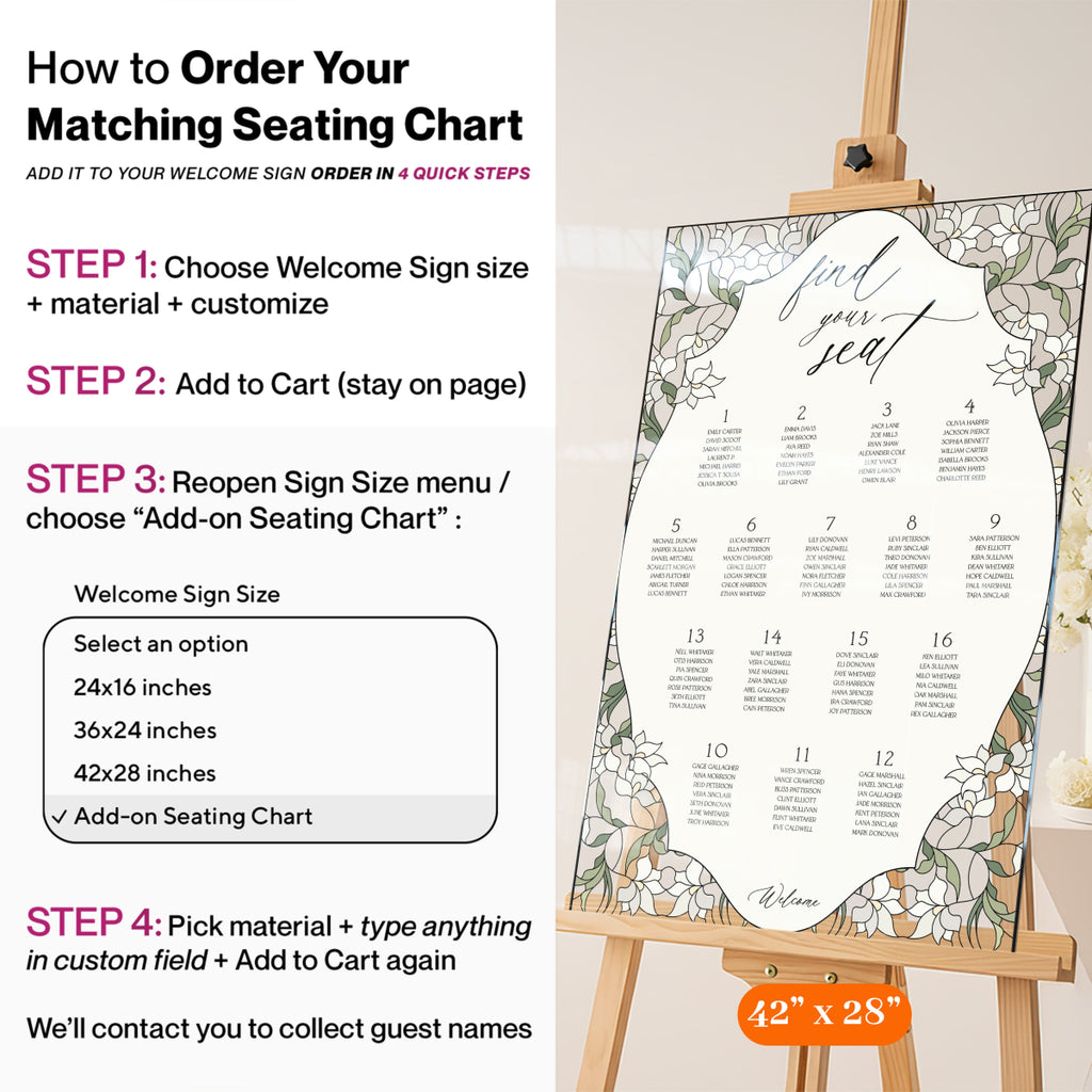 Stained Glass Wedding Sign, Cream Floral Wedding Welcome Sign - SpeedyOrders