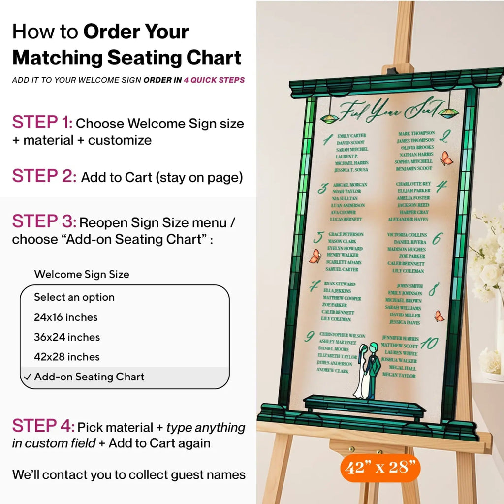 Stained Glass Wedding Sign, Custom Acrylic Green Wedding Welcome Sign - SpeedyOrders