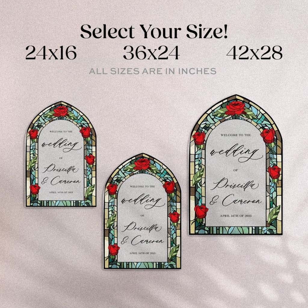 Stained Glass Wedding Sign, Custom Acrylic Red Roses Wedding Welcome Signs - SpeedyOrders