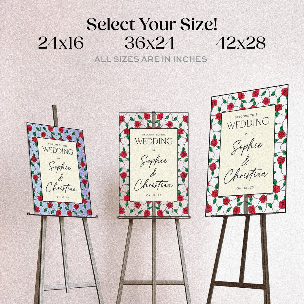 Stained Glass Wedding Sign, Custom Acrylic Red Roses Wedding Welcome Signs - SpeedyOrders