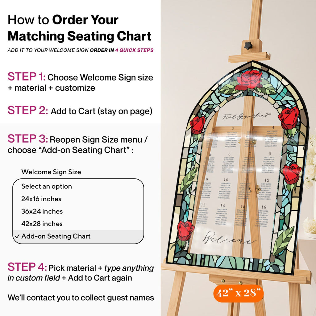 Stained Glass Wedding Sign, Custom Acrylic Red Roses Wedding Welcome Signs - SpeedyOrders