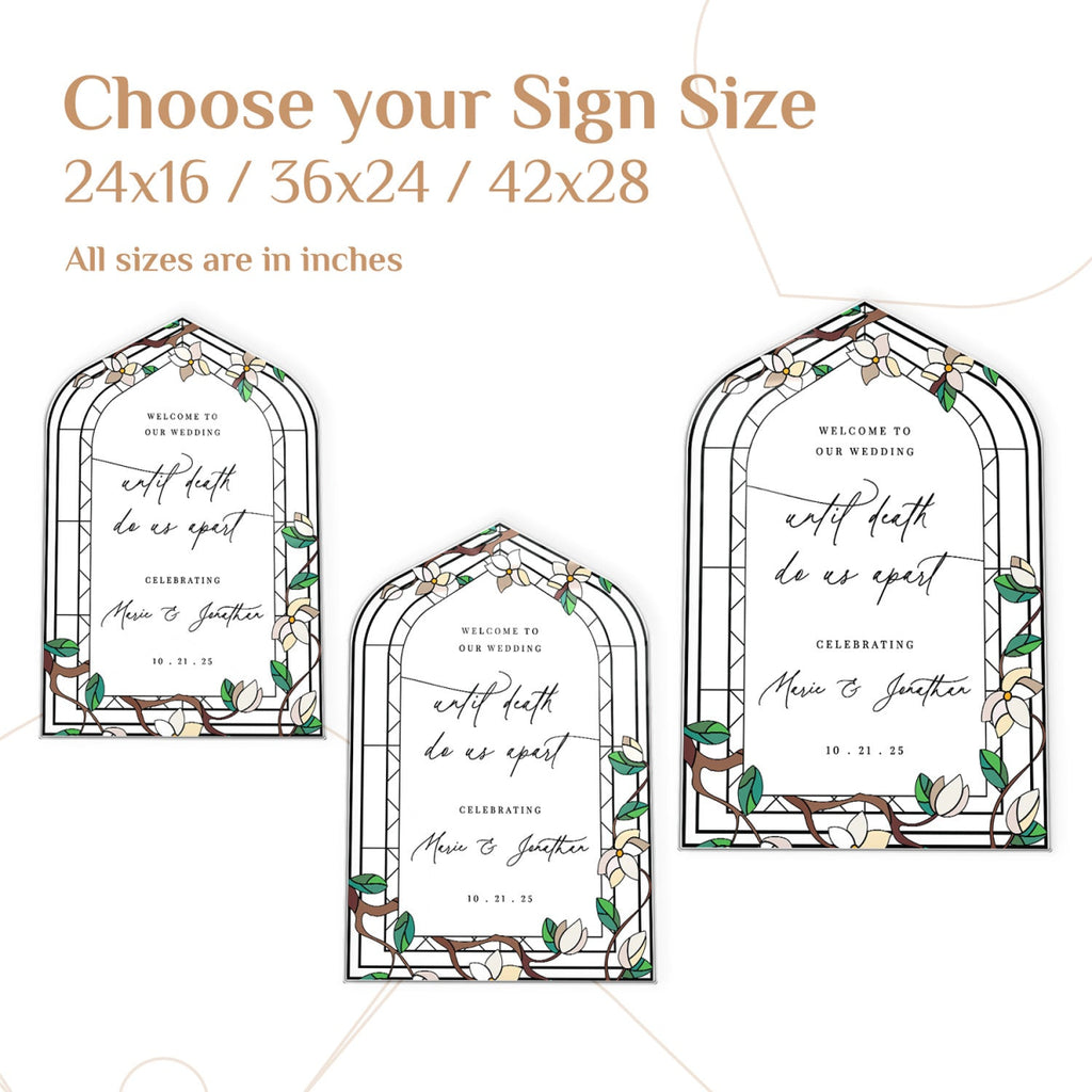 Stained Glass Wedding Sign, Floral Welcome Sign with Stain Glass Style - SpeedyOrders
