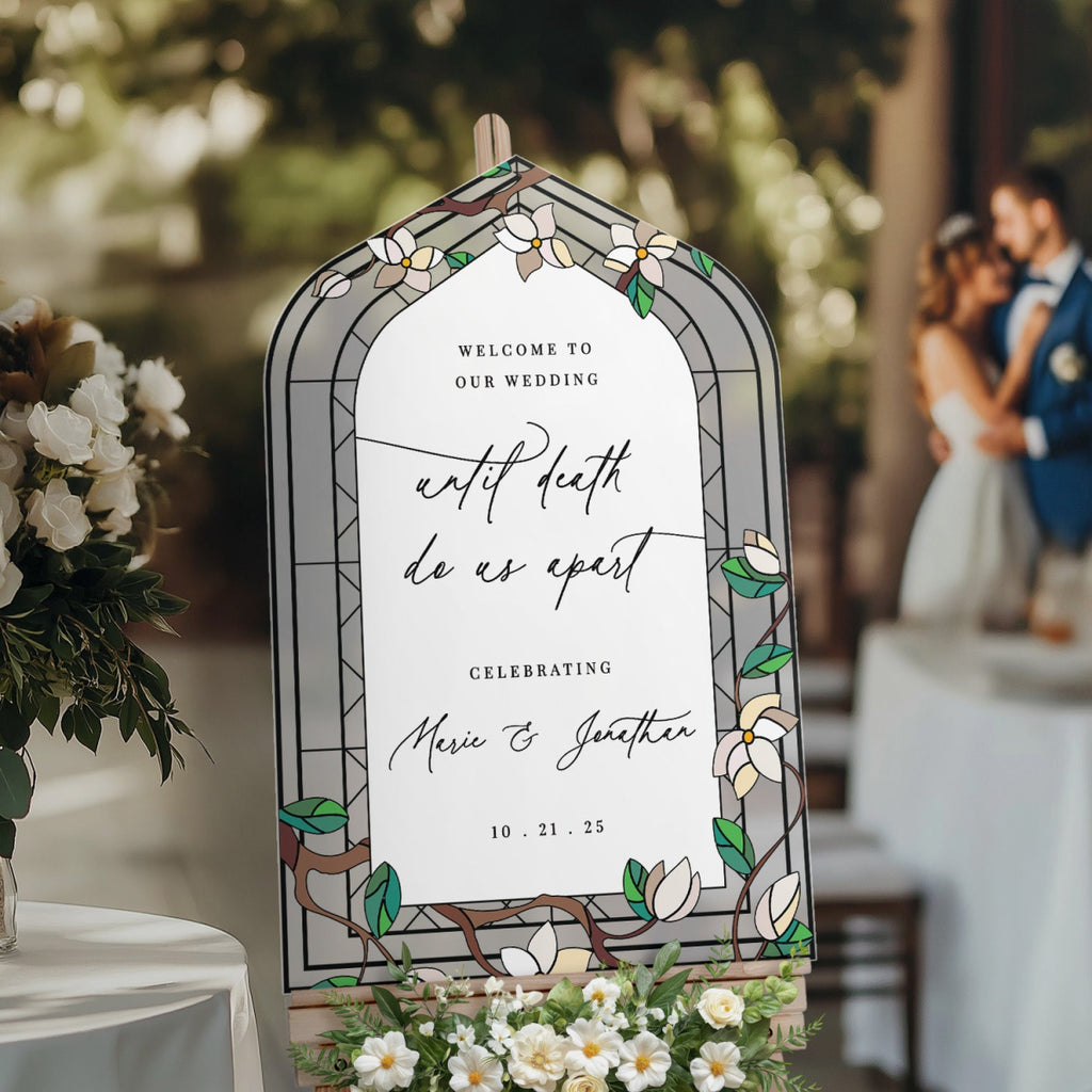 Stained Glass Wedding Sign, Floral Welcome Sign with Stain Glass Style - SpeedyOrders