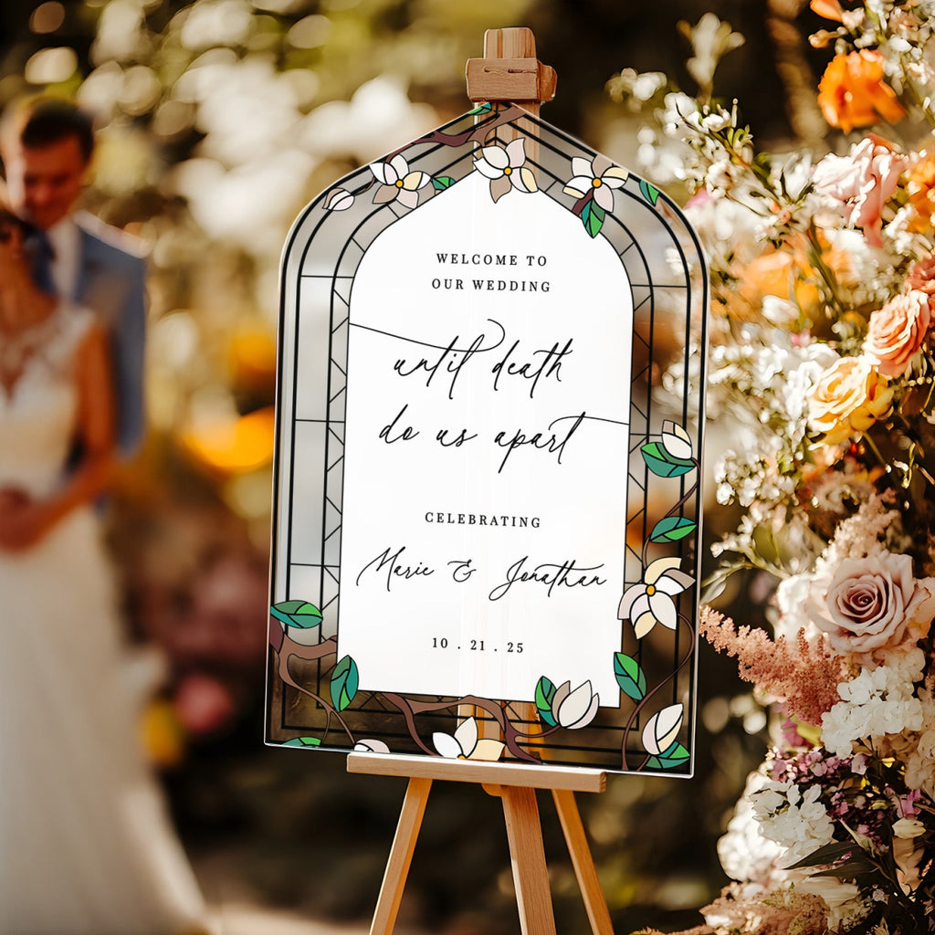 Stained Glass Wedding Sign, Floral Welcome Sign with Stain Glass Style - SpeedyOrders