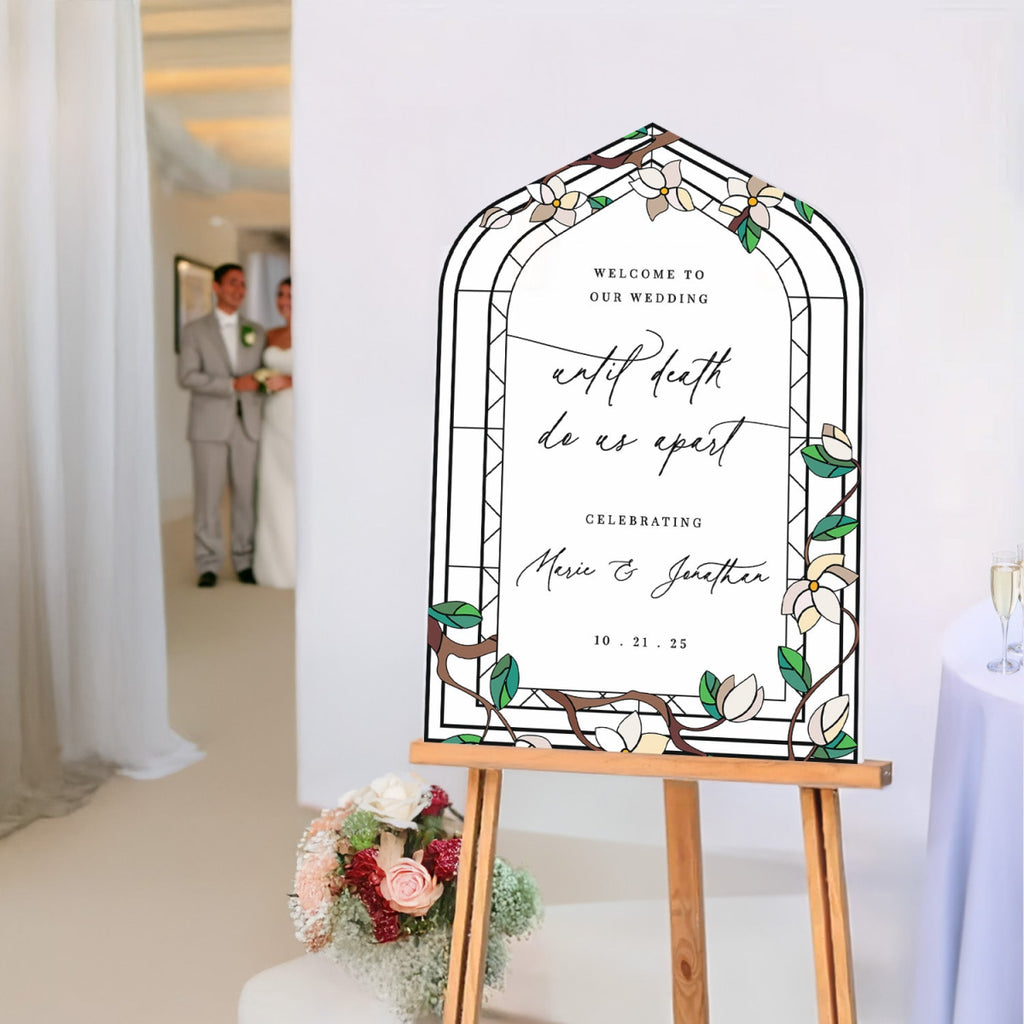 Stained Glass Wedding Sign, Floral Welcome Sign with Stain Glass Style - SpeedyOrders