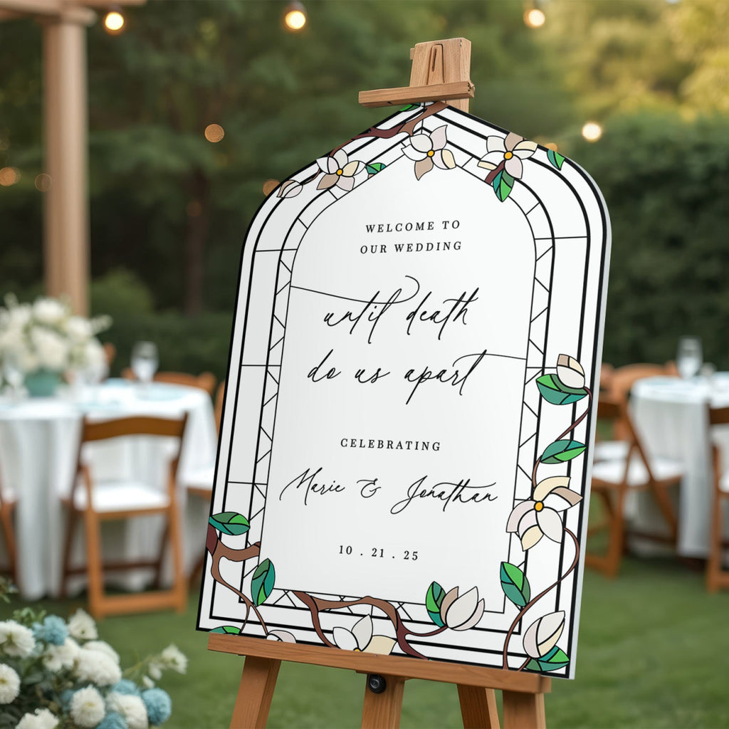 Stained Glass Wedding Sign, Floral Welcome Sign with Stain Glass Style - SpeedyOrders