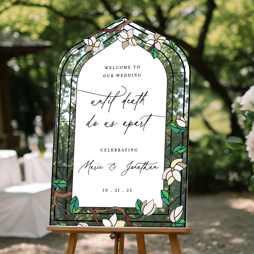 Stained Glass Wedding Sign, Floral Welcome Sign with Stain Glass Style - SpeedyOrders