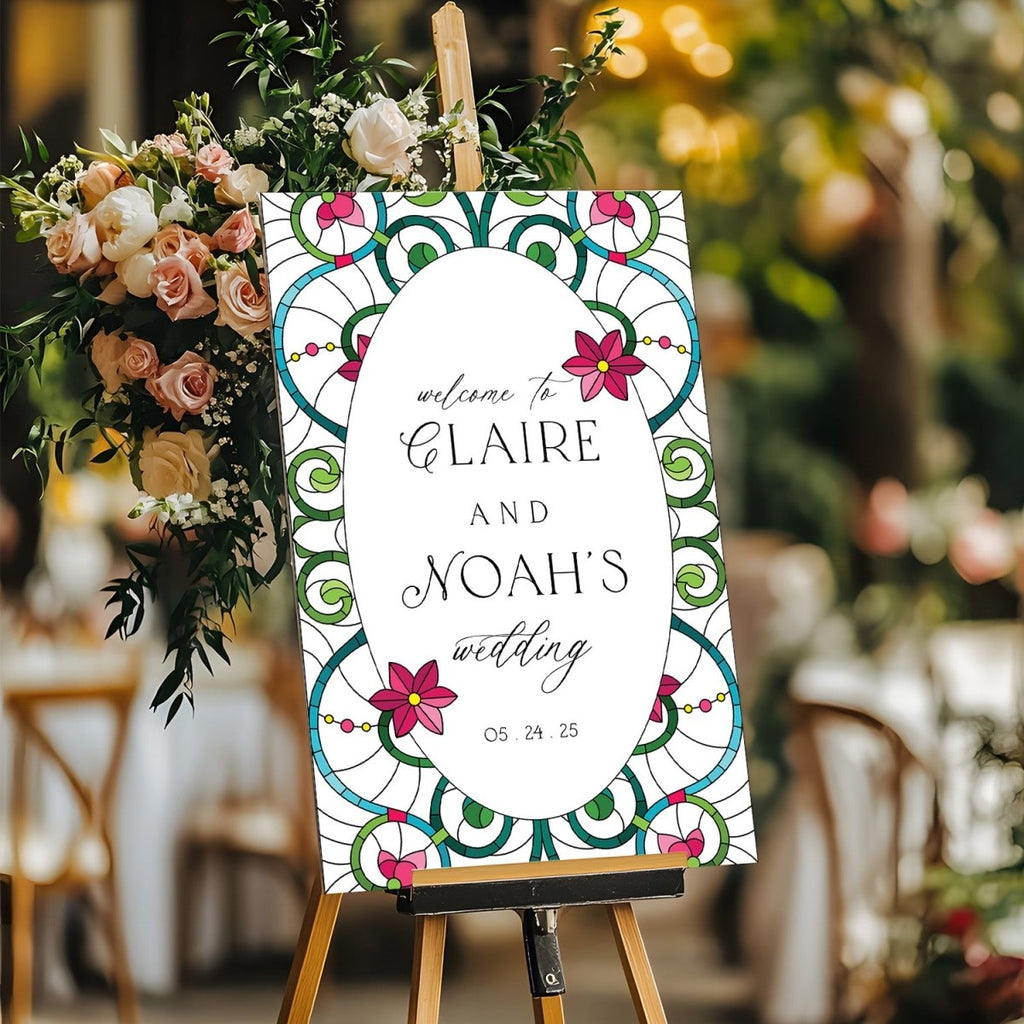 Stained Glass Wedding Sign, Gold Mirror Wedding Welcome Sign - SpeedyOrders
