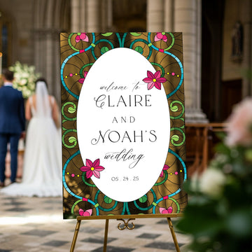 Stained Glass Wedding Sign, Gold Mirror Wedding Welcome Sign - SpeedyOrders