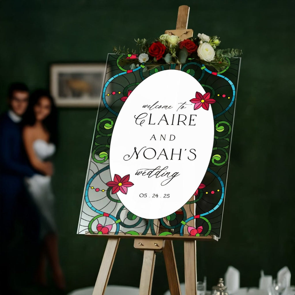 Stained Glass Wedding Sign, Gold Mirror Wedding Welcome Sign - SpeedyOrders