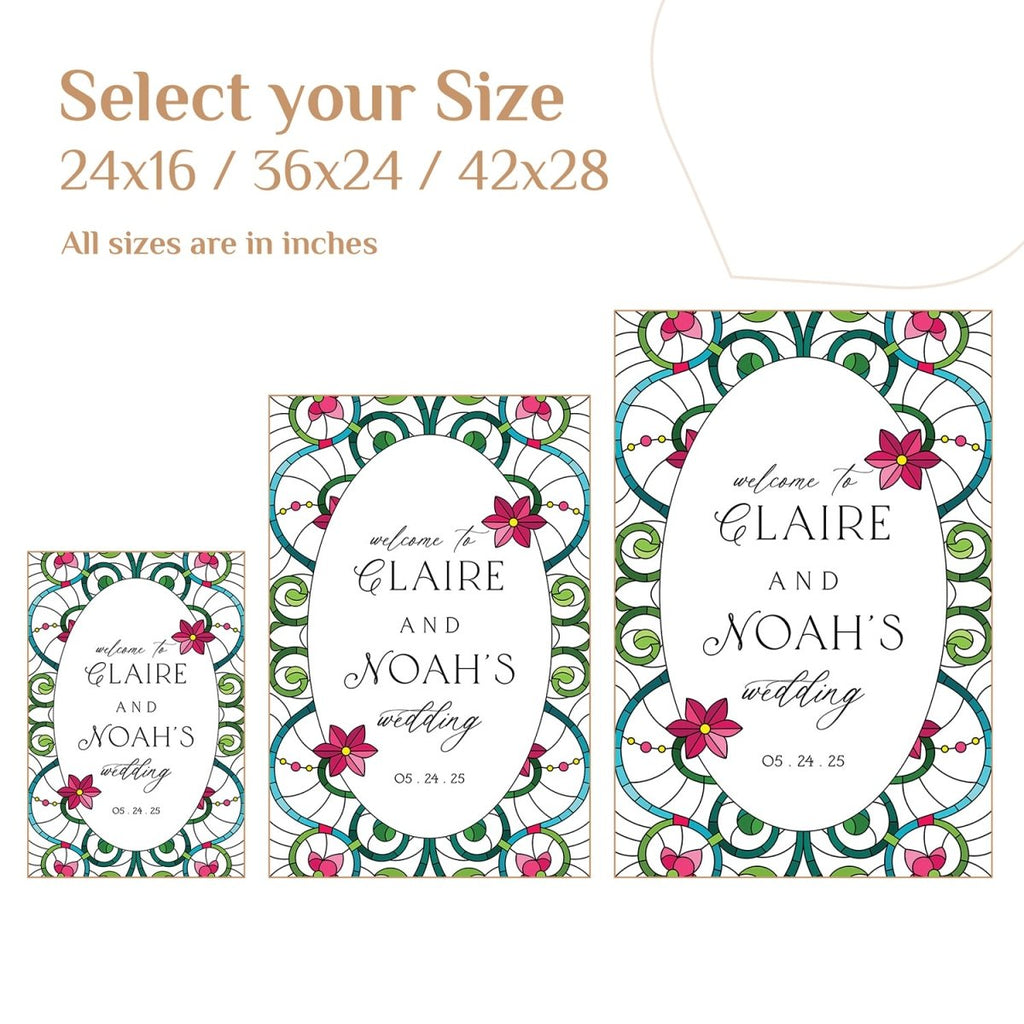 Stained Glass Wedding Sign, Gold Mirror Wedding Welcome Sign - SpeedyOrders