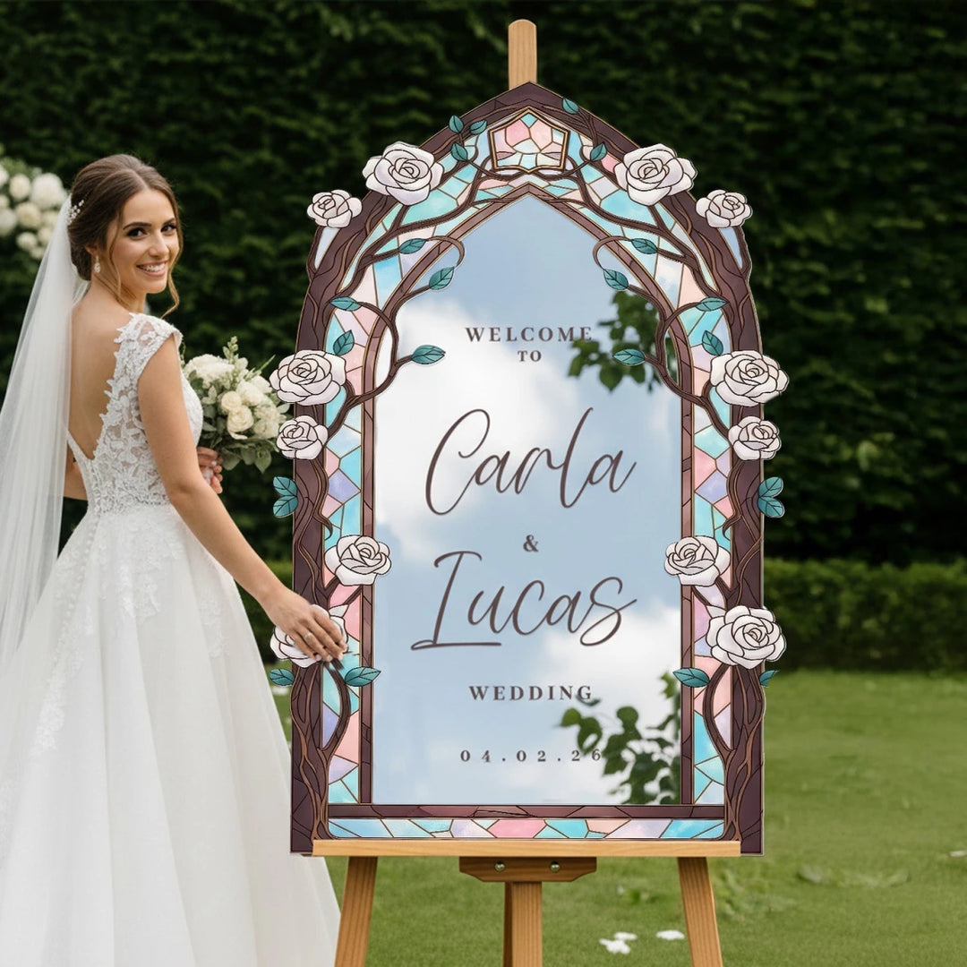 Stained Glass Wedding Sign, Mirror Wedding Welcome Sign - SpeedyOrders