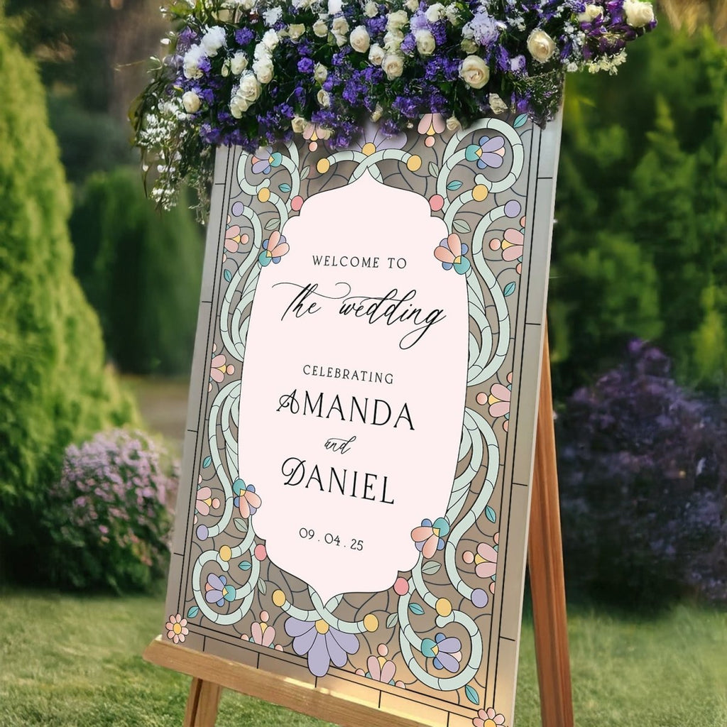Stained Glass Wedding Sign, Pastel Wedding Welcome Sign - SpeedyOrders