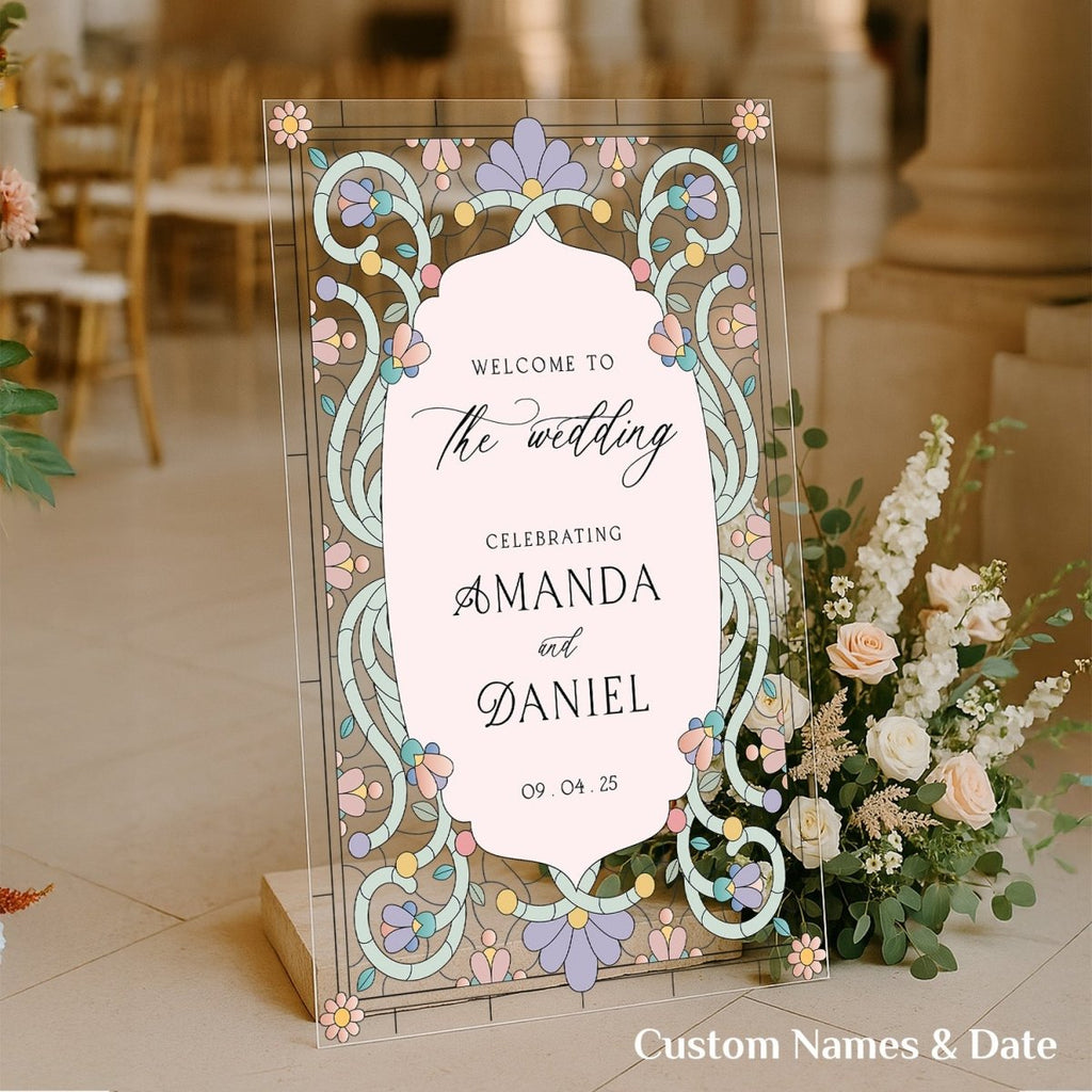 Stained Glass Wedding Sign, Pastel Wedding Welcome Sign - SpeedyOrders
