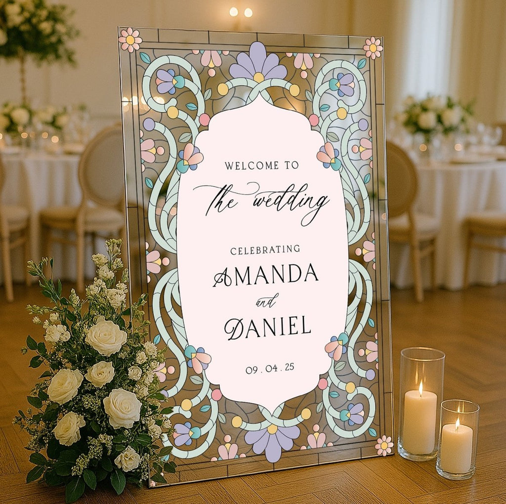 Stained Glass Wedding Sign, Pastel Wedding Welcome Sign - SpeedyOrders