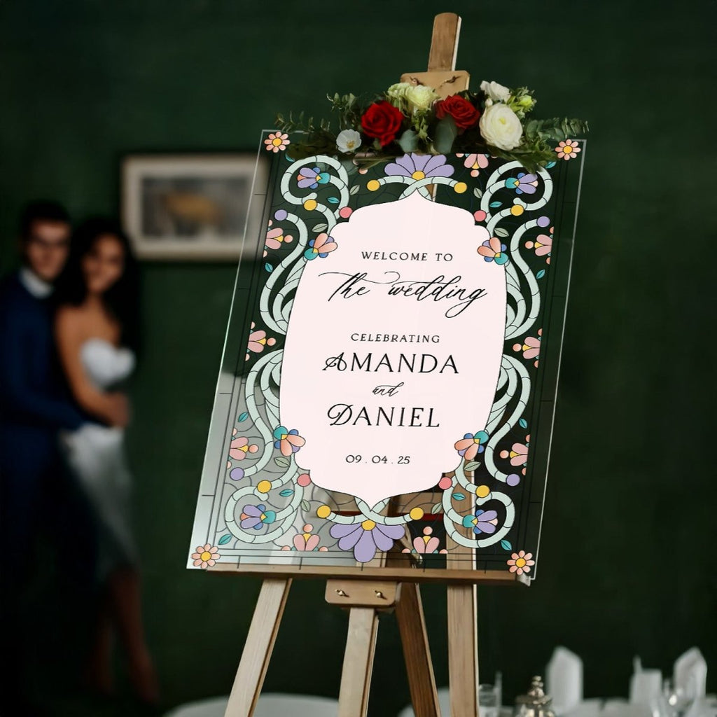 Stained Glass Wedding Sign, Pastel Wedding Welcome Sign - SpeedyOrders