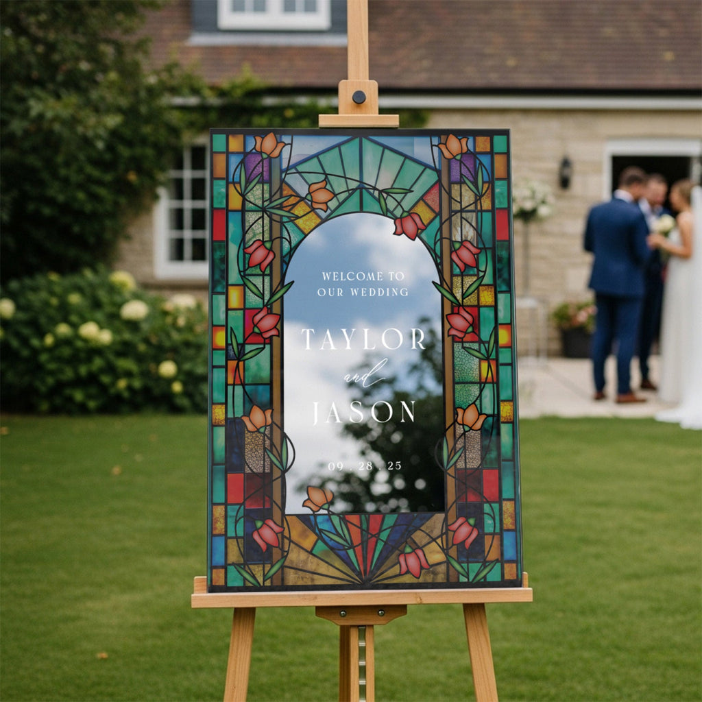 Stained Glass Wedding Sign, Rainbow Suncatcher Stained Glass Wedding Welcome Sign - SpeedyOrders