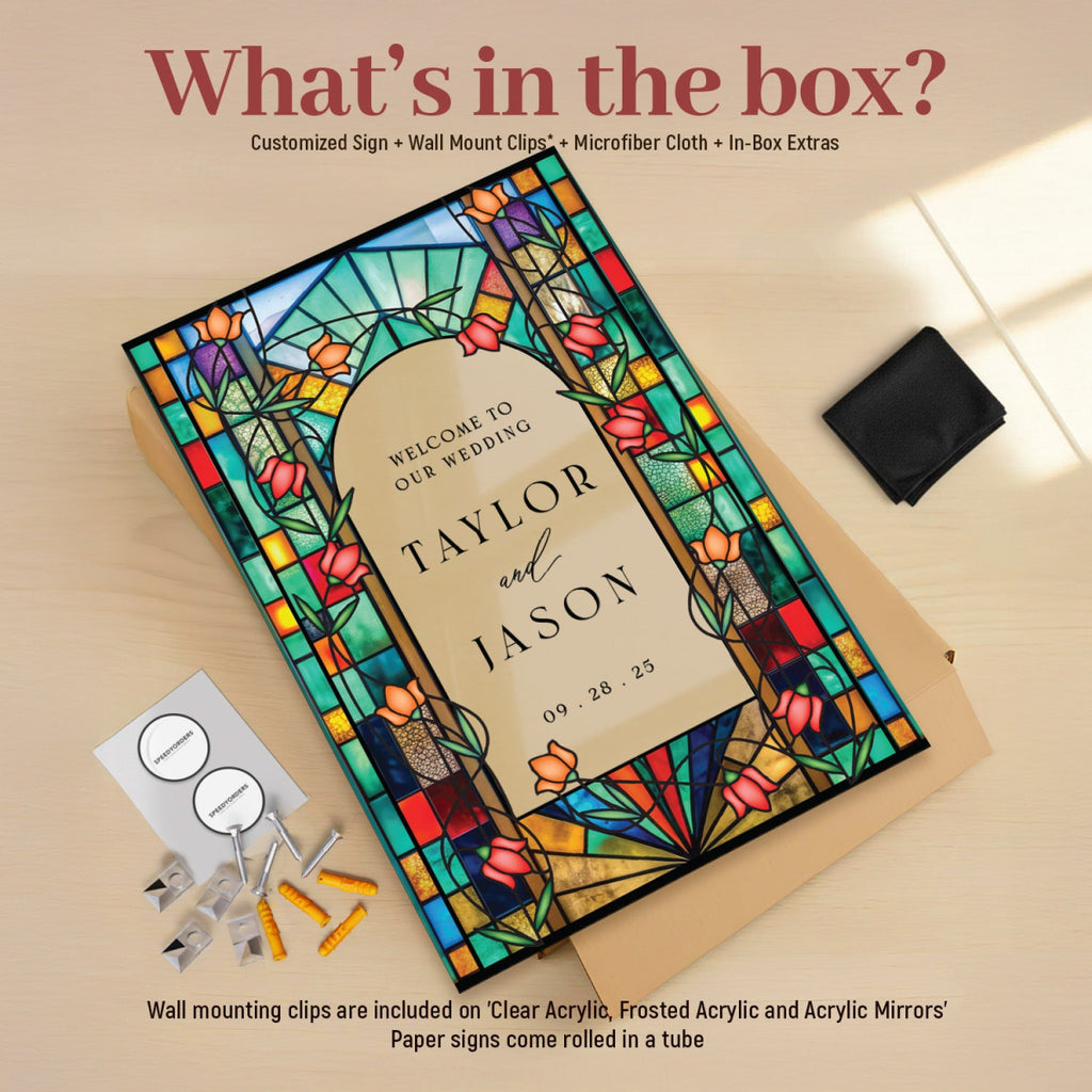 Stained Glass Wedding Sign, Rainbow Suncatcher Stained Glass Wedding Welcome Sign - SpeedyOrders