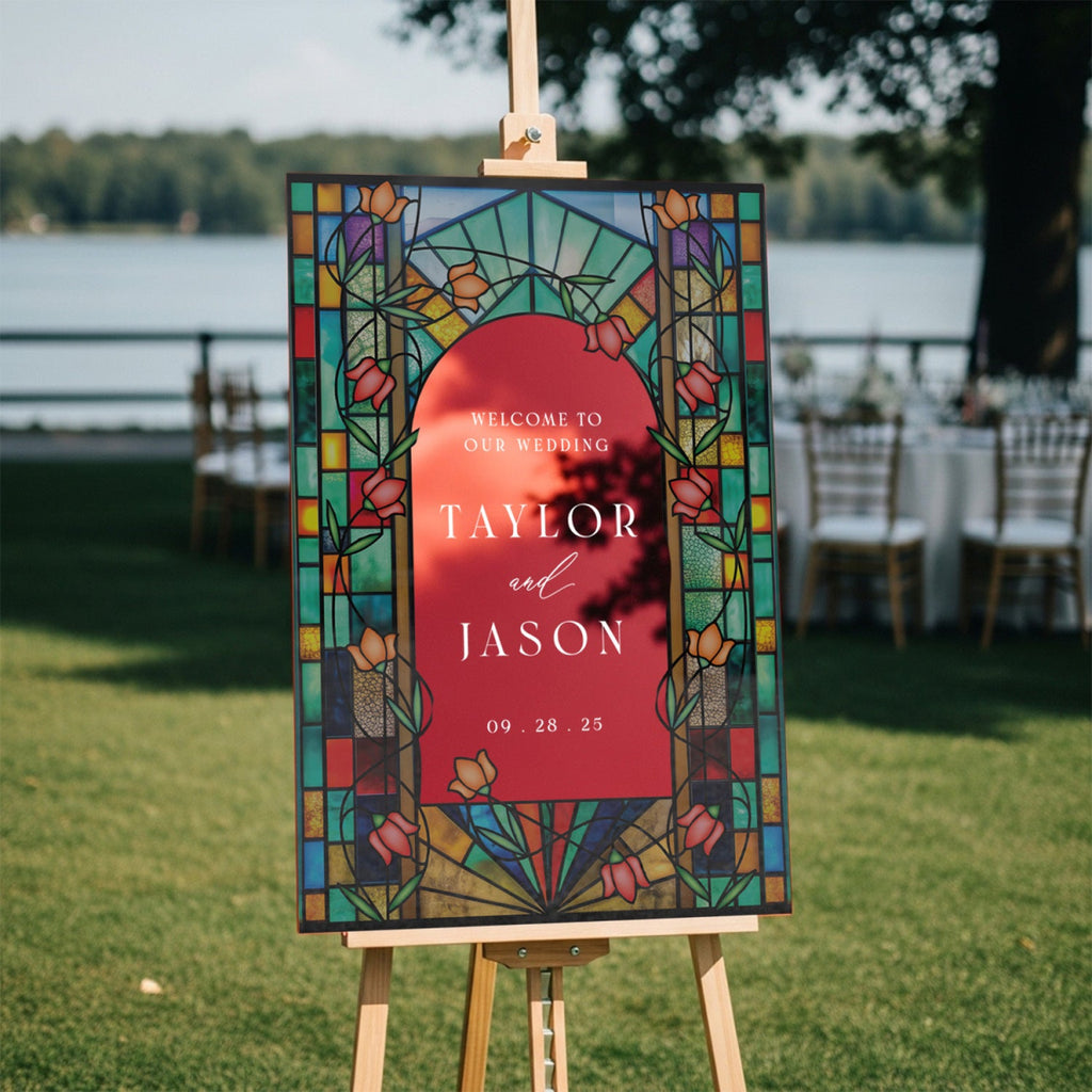 Stained Glass Wedding Sign, Rainbow Suncatcher Stained Glass Wedding Welcome Sign - SpeedyOrders