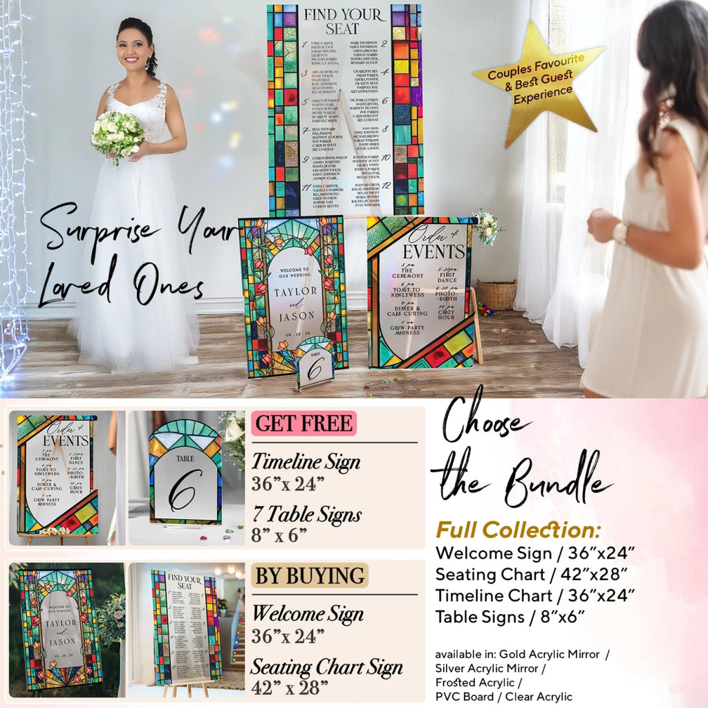 Stained Glass Wedding Sign, Rainbow Suncatcher Stained Glass Wedding Welcome Sign - SpeedyOrders