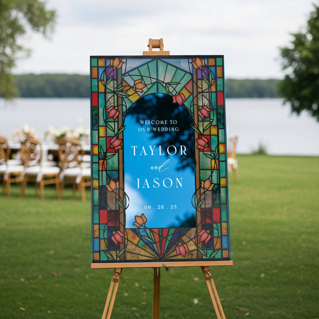 Stained Glass Wedding Sign, Rainbow Suncatcher Stained Glass Wedding Welcome Sign - SpeedyOrders