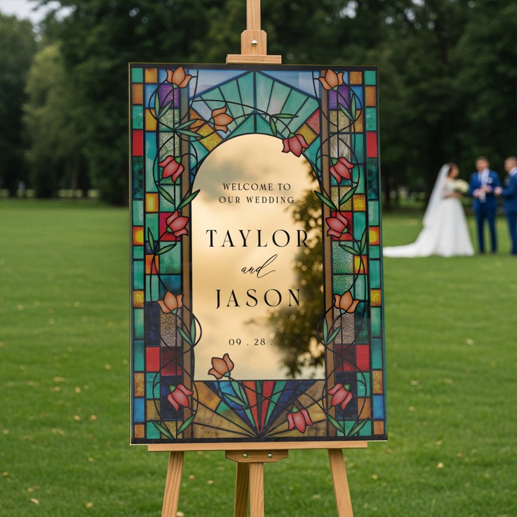 Stained Glass Wedding Sign, Rainbow Suncatcher Stained Glass Wedding Welcome Sign - SpeedyOrders