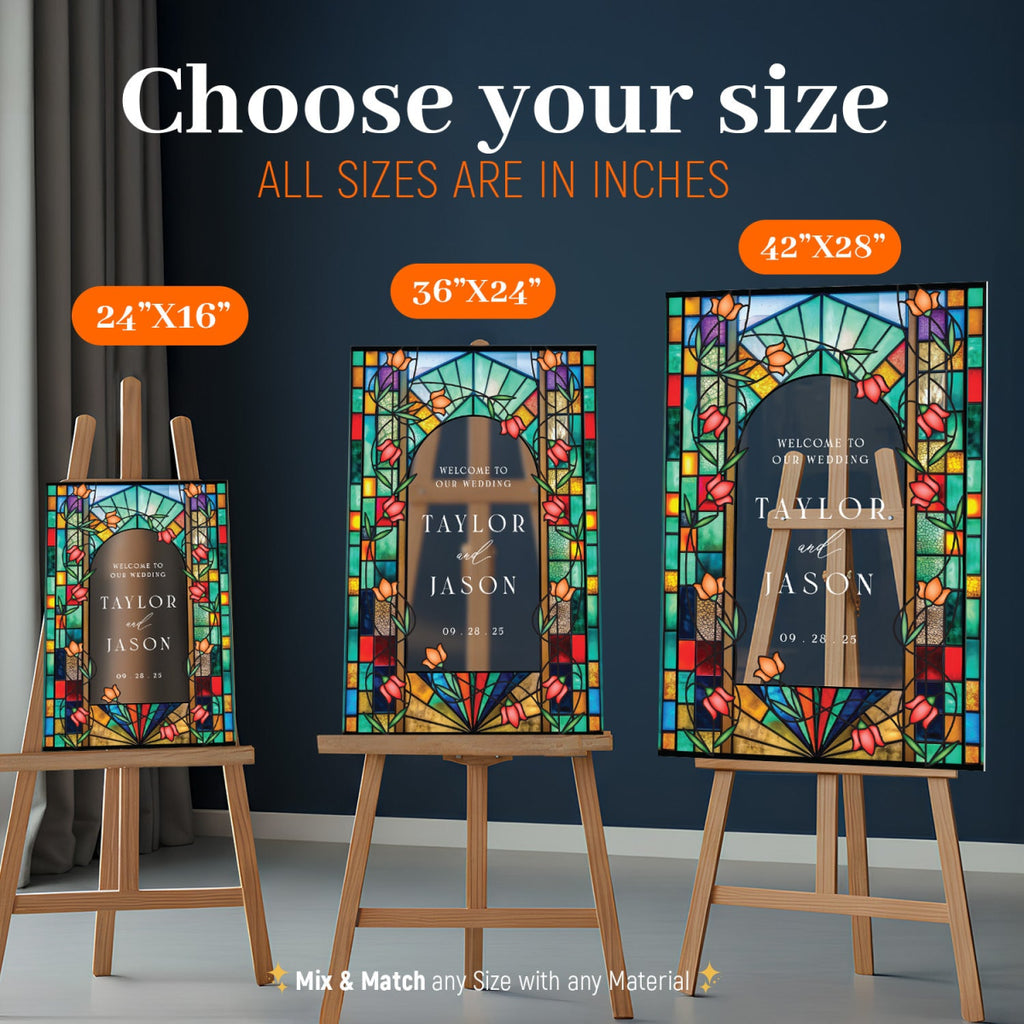 Stained Glass Wedding Sign, Rainbow Suncatcher Stained Glass Wedding Welcome Sign - SpeedyOrders