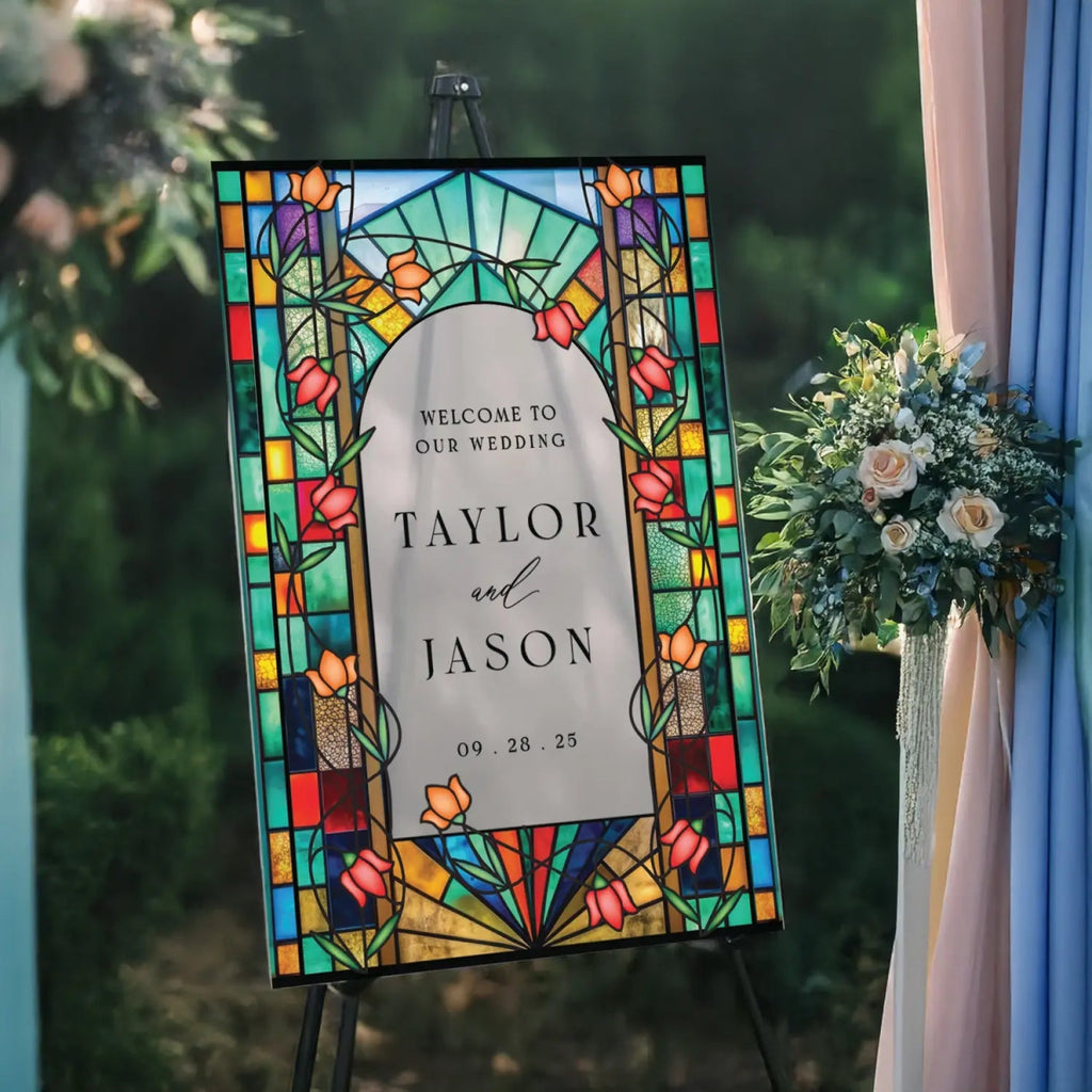 Stained Glass Wedding Sign, Rainbow Suncatcher Stained Glass Wedding Welcome Sign - SpeedyOrders