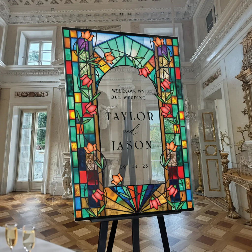 Stained Glass Wedding Sign, Rainbow Suncatcher Stained Glass Wedding Welcome Sign - SpeedyOrders