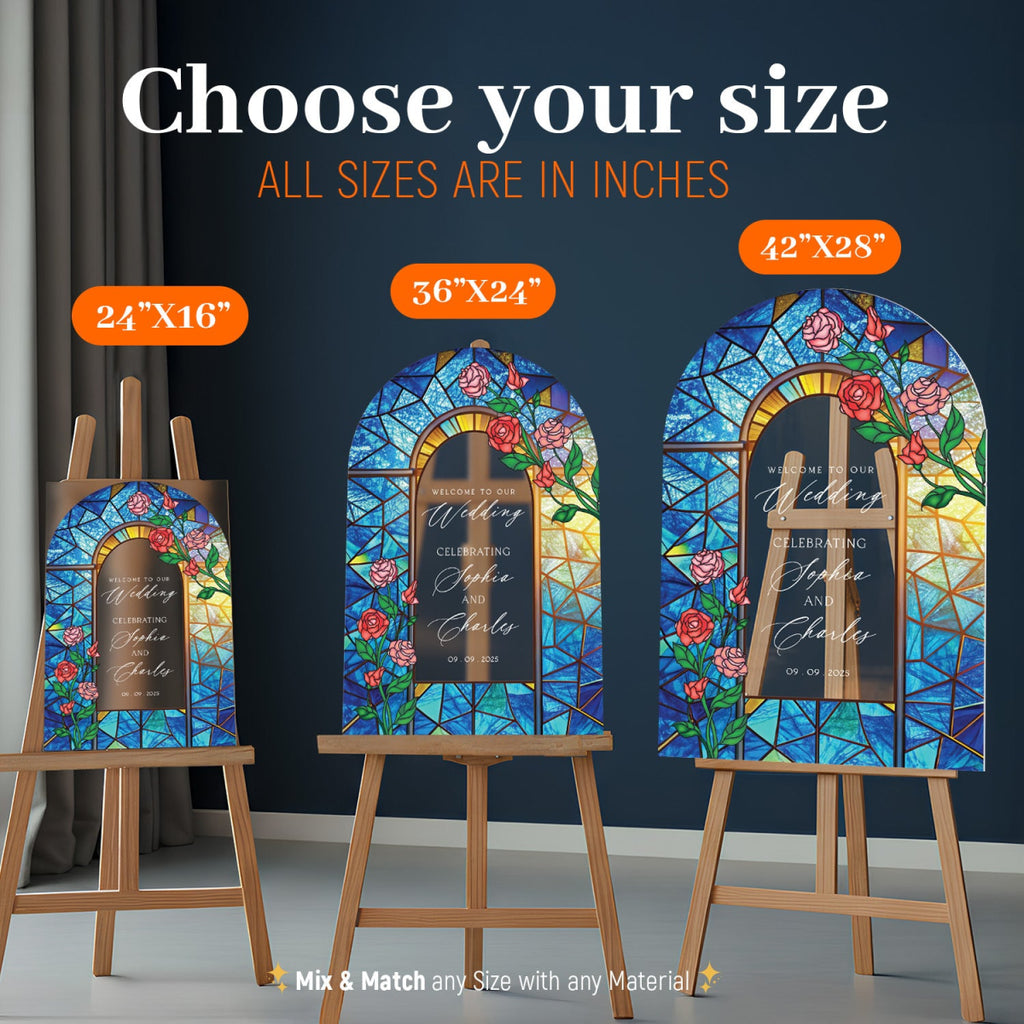 Stained Glass Wedding Sign, Red Roses Wedding Welcome Sign - SpeedyOrders