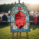 Stained Glass Wedding Sign, Roses Mirror Wedding Welcome Sign - SpeedyOrders