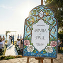 Stained Glass Wedding Sign, Roses Mirror Wedding Welcome Sign - SpeedyOrders