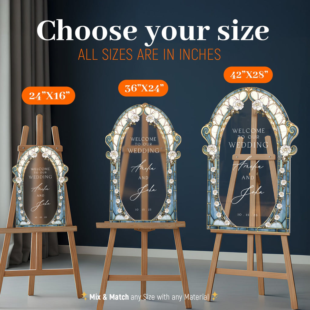 Stained Glass Wedding Sign, Roses Mirror Wedding Welcome Sign - SpeedyOrders