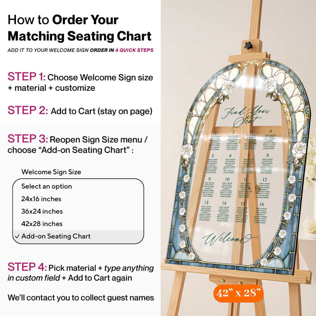 Stained Glass Wedding Sign, Roses Mirror Wedding Welcome Sign - SpeedyOrders