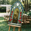 Stained Glass Wedding Welcome Sign, Red Roses Wedding Sign - SpeedyOrders
