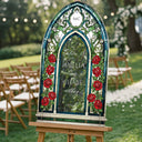 Stained Glass Wedding Welcome Sign, Red Roses Wedding Sign - SpeedyOrders