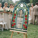 Stained Glass Wedding Welcome Sign, Red Roses Wedding Sign - SpeedyOrders