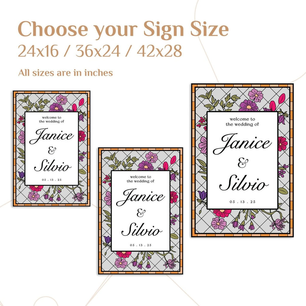 Stained Glass Wedding Welcome Sign, Stain Glass Floral Wedding Sign - SpeedyOrders